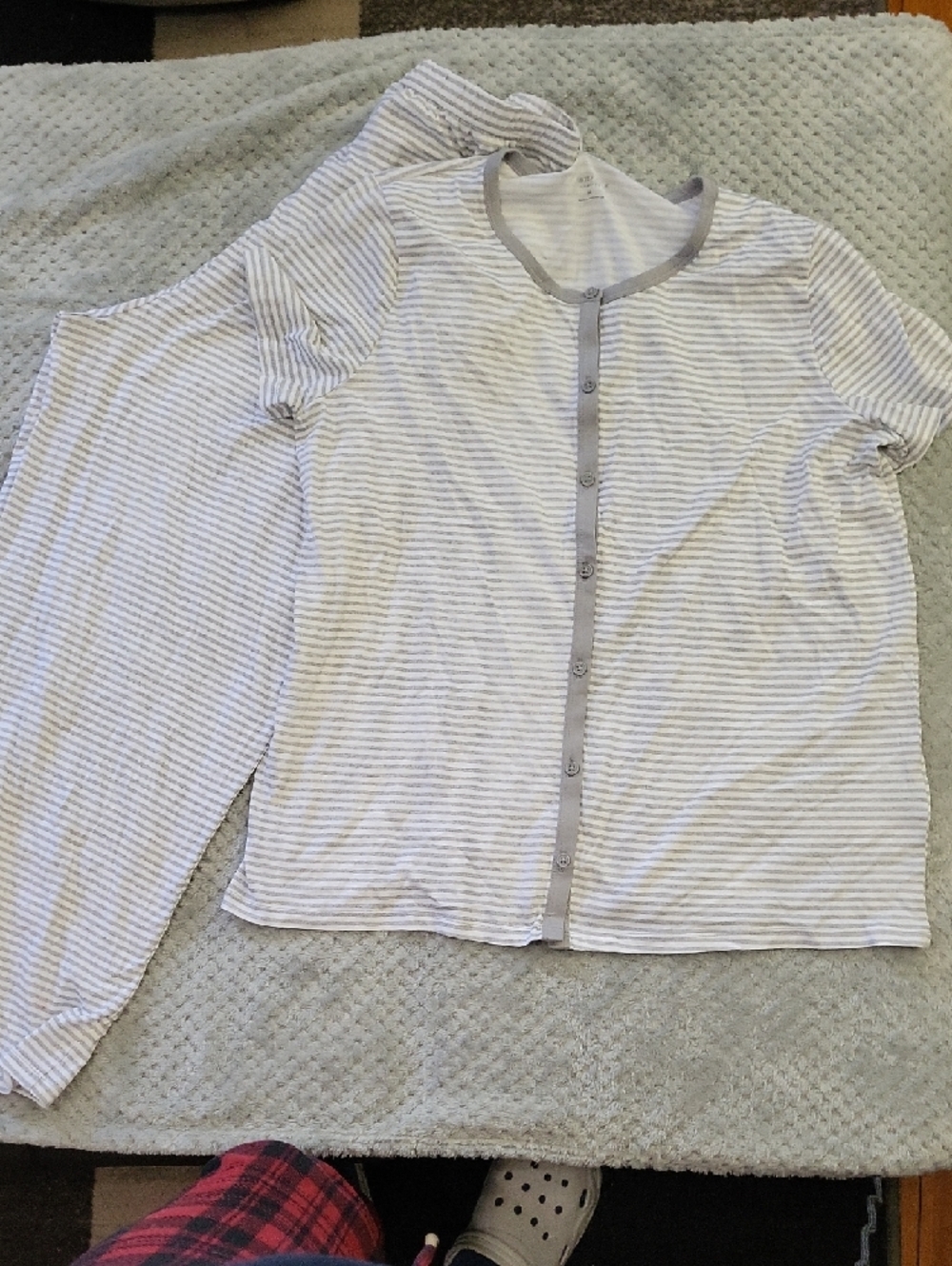 Nwt Charter Club Light Gray & White Striped Pajama Set Size Medium